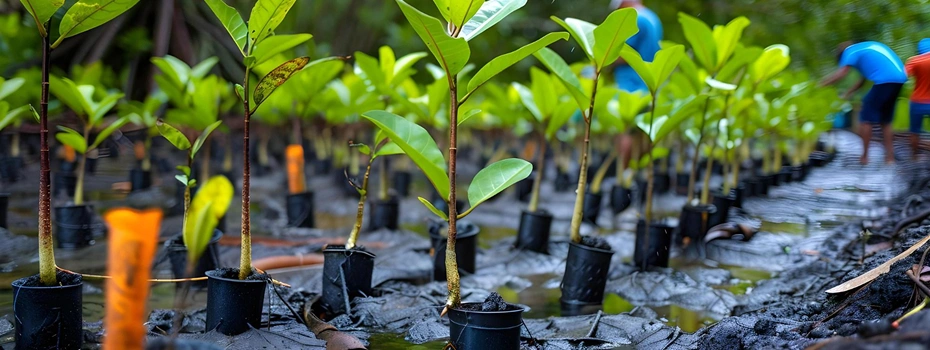 Local community members planting trees together in a rural area